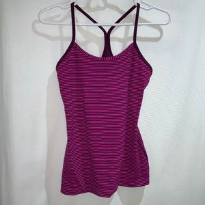 Lululemon Athletica Power Y tank top pink/ purple stripe measures as 8